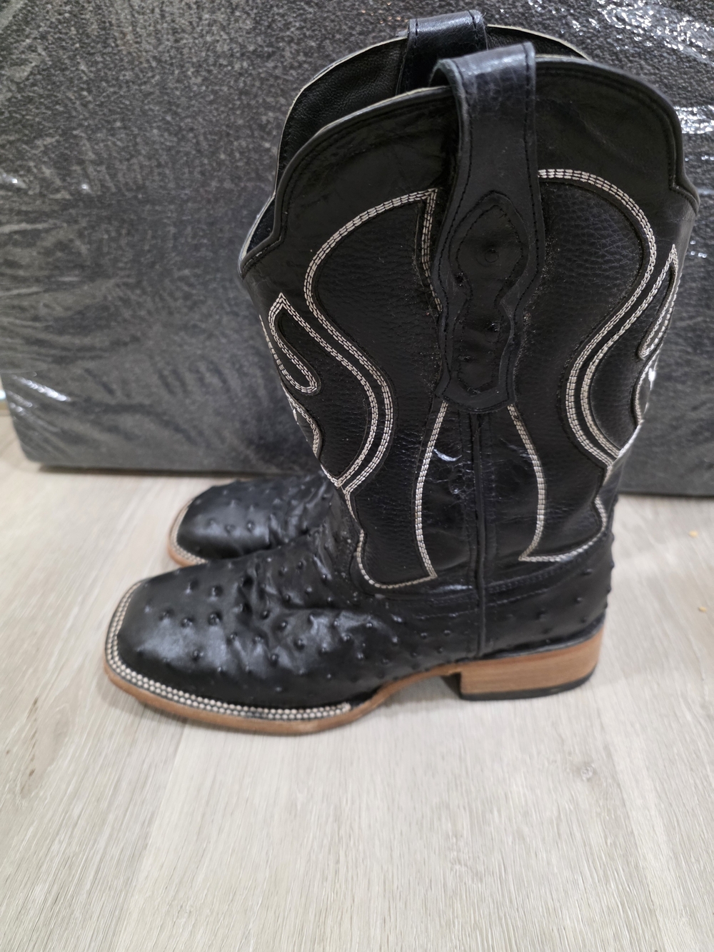 Black Ostrich Embossed Men's Western Boots - Picture 3 of 5